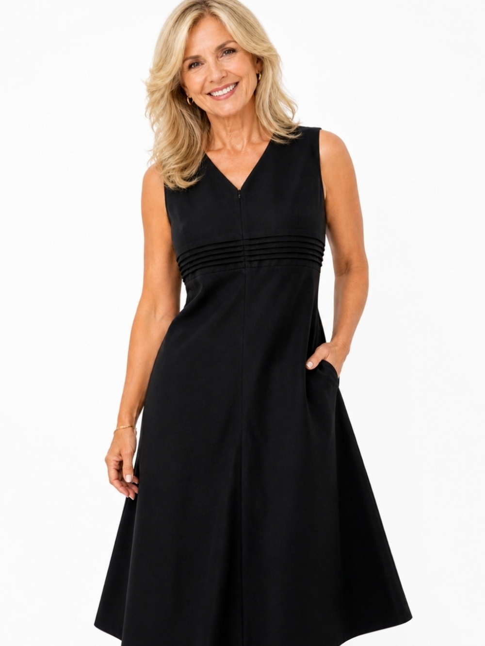 NWT Christopher & Banks Womens Dress Sz 8 Solid Black Linen Blend Sleeveless